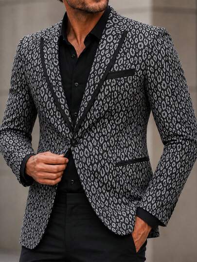 Manfinity Mode Men's Business Casual Jacquard Print Woven Blazer