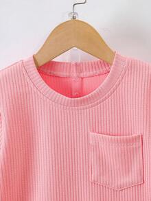 SHEIN Young Boy Summer Solid Color Round Neck Short Sleeve Pocket T-Shirt And Shorts Casual 2-Piece Outfit - Pink - View 4