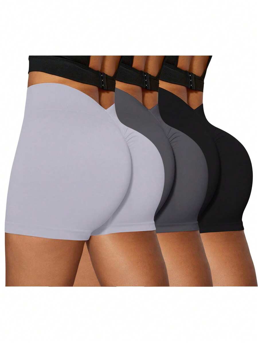 Easithlete Bộ 3 quần short thể thao nữ màu đen, xám đậm, xám nhạt, cạp chun nhún, nâng ngực gợi cảm, thích hợp cho yoga và thể dục, chất liệu co giãn thoải mái, hàng mới về bán chạy - Nhiều màu - Xem 1