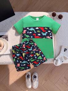 SHEIN Conjunto De 2 Piezas Para Niños Pequeños Con Estampado De Dinosaurio - Multicolor - Ver 3