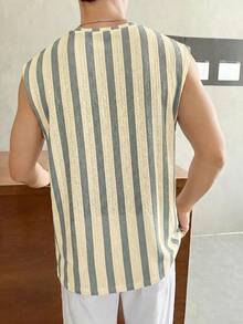 NORVETH Men's Fashionable Striped Casual Sleeveless Tank Top, Summer - Grey - View 5