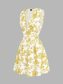 Qadelle Women's Woven Printed Summer Dress For Vacation - Yellow - View 5