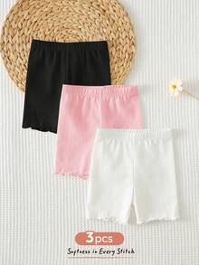 Cozy Pixies 3件套女婴纯色针织柔软弹力腰短裤套装 - 淺粉色 - 查看 5