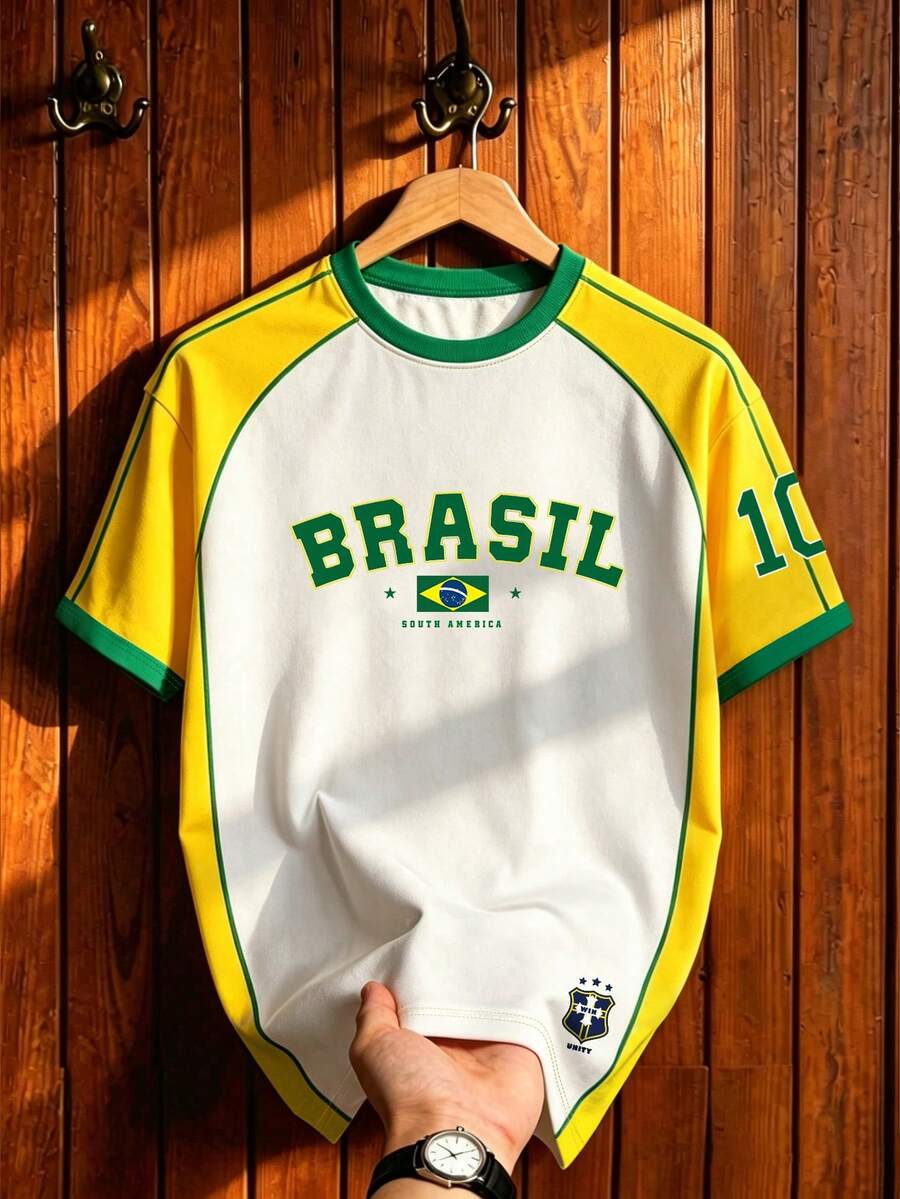Aesthetic Post Áo thun bóng đá Brazil cổ điển, in số 10 kiểu Mỹ, áo thun in hình dành cho nam, áo thun in hình dành cho nữ, áo thể thao thời trang nam, phụ kiện bóng đá. - Nhiều màu - Xem 1