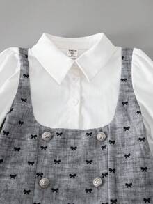 SHEIN 女童 2合1 蝴蝶結裝飾 時尚 80年代派對 校服 開學季 白色 秋季 - 彩色 - 查看 8