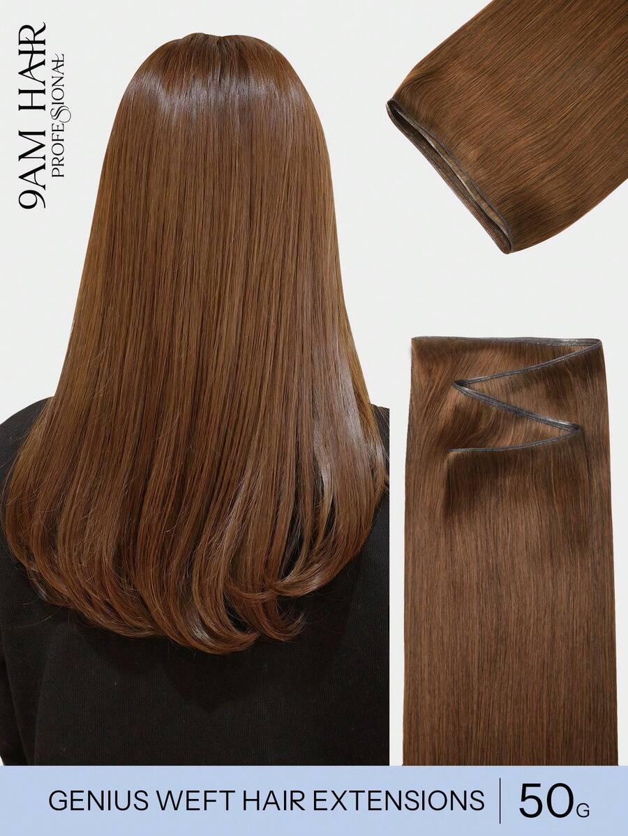 Genius Weft 手工编织缝合式真人发接发,4# 中棕色,14-22 英寸可选,50 克,无缝隐形扁平设计,可随意修剪,不掉发,不散开,不掉发,不刺激头皮,沙龙级品质,易于造型,适合所有发质,女士日常沙龙佩戴。 - S4 - 查看 1