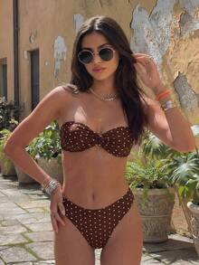 Swim Basics 女士热带波点印花比基尼两件套，休闲度假 - 彩色 - 查看 6