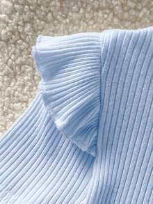 Cozy Pixies Blusa de manga corta con cuello redondo y volantes de punto suave de unicolor para niña bebé - Celeste - Ver 3