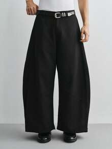 Sonviro Pantalones anchos de pierna ancha de unicolor y holgados para hombres. Pantalones de pierna ancha versátiles y curvos. Diseño de desconstrucción al estilo japonés de Yamamoto, se pueden usar a diario, adecuados para hombres, pantalones negros, pantalones oversize, pantalones holgados, pantalones japoneses, pantalones acampanados para hombres, otoño - Negro - Ver 4