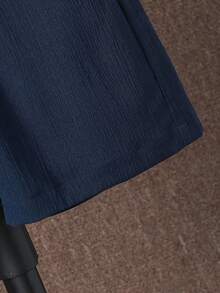 SHEIN Tween Boy Solid Button Front Shirt & Shorts Without Tee, School, Campus, College Summer Holiday - Navy Blue - View 3