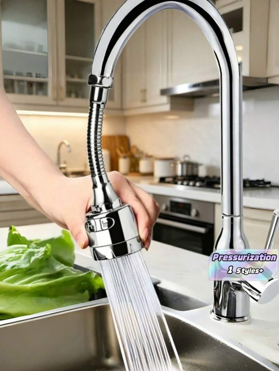 1 pieza Extensor de grifo de cocina, rotación de 360 grados, dos modos de rociado - Instalación de un solo orificio, boquilla ahorradora de agua para fregadero y ducha, material ABS duradero, redondo - Plateado - Ver 1