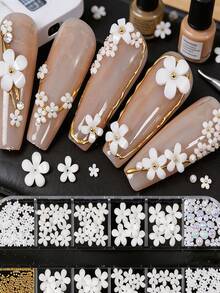 2 Kotak Dekorasi Seni Kuku Motif Bunga, Manik-manik Baja Emas & Perak, Batu Permata Rhinestone, Hiasan Kuku 3D untuk Aksesori Kuku Manikur DIY - MultiWarna - View 6
