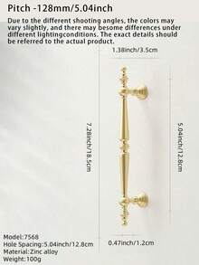 SHEIN 1pc Luxury Gold European Style Drawer Pull Handle, Unique Vintage Elongated Design, Exquisite Decor With Smooth Details, Fits Cabinets, Wardrobes, Kitchen, Bedroom Furniture, Comes With Screws For Installation - copper wire drawing - View 4