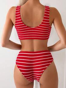 Swim Vcay Bikini hai mảnh gợi cảm kết nối sọc bãi biển mùa hè dành cho nữ - Đỏ và trắng - Xem 2
