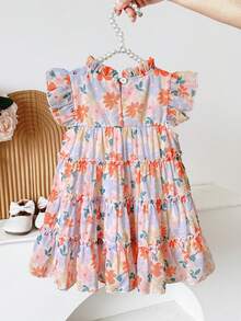 SHEIN Playful Pals Đầm dự tiệc họa tiết hoa, nơ trang trí, thời trang cho bé gái, thích hợp mặc vào mùa xuân, hè, thu, ở nhà, đi nghỉ mát, lễ hội, tiệc tùng và mặc hàng ngày. - Nhiều màu - Xem 2