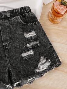SHEIN 青少年女孩 2件/套 青少年街頭時尚黑白夏季 Y2K 度假返校穿搭迷你套裝，紐約字母印花短版上衣 & - 彩色 - 查看 4