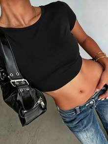 Zyxie Maglietta corta di moda e sexy con design a incrocio sulla schiena, silhouette aderente - nero - Visualizzare 3