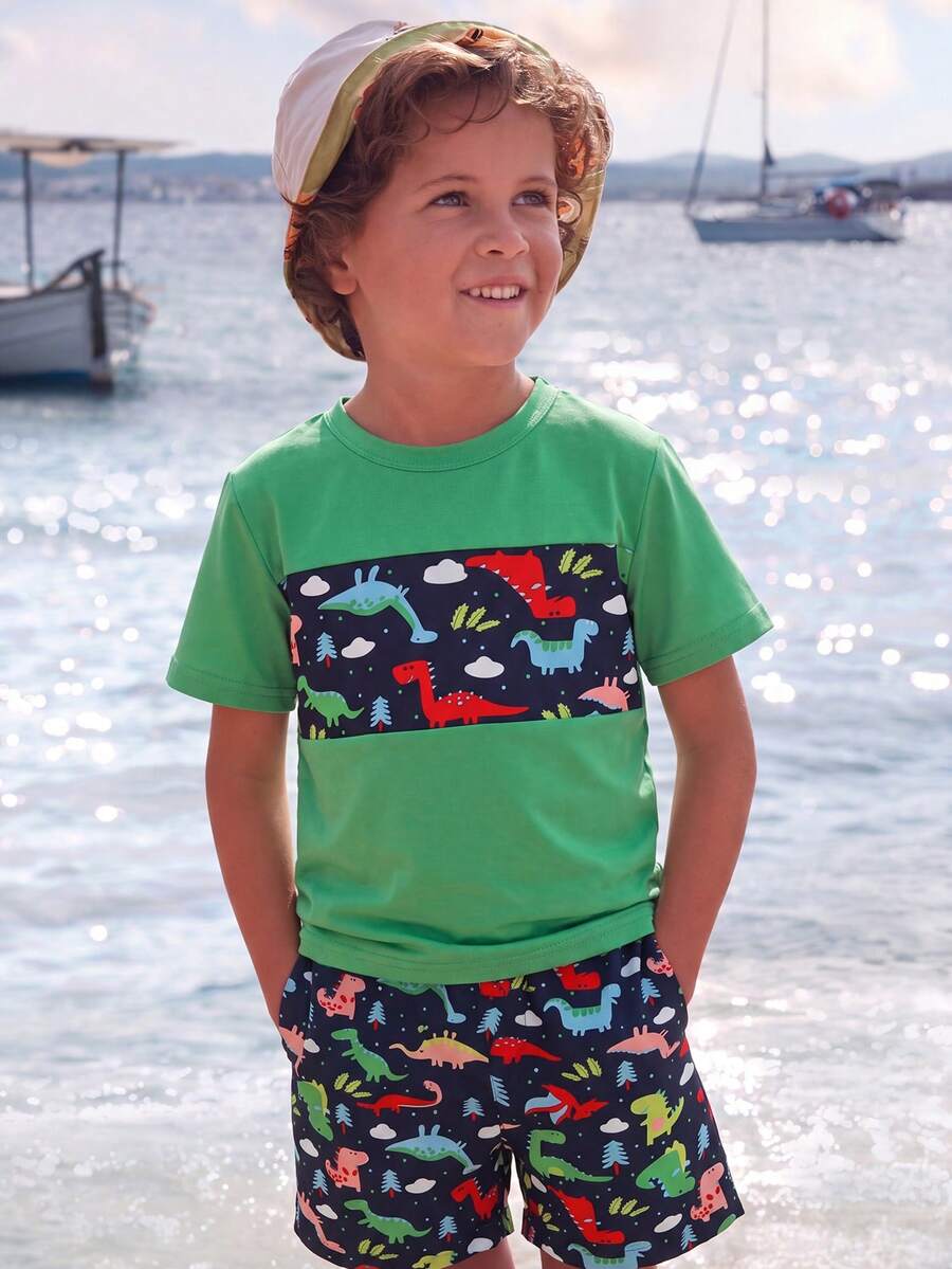 SHEIN Conjunto De 2 Piezas Para Niños Pequeños Con Estampado De Dinosaurio - Multicolor - Ver 1