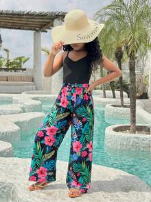 SHEIN Bộ đồ 2 món cho bé gái tuổi teen mặc đi nghỉ hè: áo và quần ống rộng viền hoa. - Nhiều màu - Xem 3