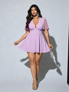 Viva Relle Combinaison élégante et sexy grande taille, col V profond, couleur unie, été - Parme - Voir 3
