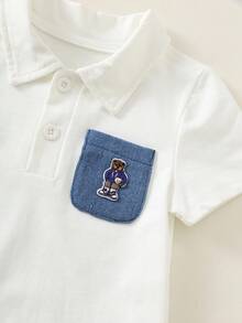 Bộ 2 món gồm: Áo liền quần polo trắng và mũ denim xanh cho bé sơ sinh trai/gái, thích hợp mặc đi nghỉ mát mùa hè. - Nhiều màu - Xem 4