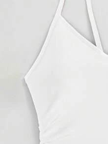 Swim Basics Traje de baño de una pieza con detalle fruncido sin tirantes para mujer de unicolor para la playa del verano - Blanco - Ver 7