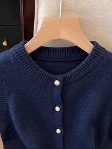 Franclia Áo khoác cardigan len nữ thanh lịch, tối giản, phong cách Pháp, đa năng, sang trọng. - Màu xanh hải quân - Xem 5