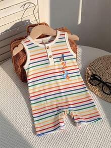 SHEIN Baby Boy Striped Button Design Casual Romper - Multicolor - View 1
