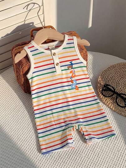 SHEIN Baby Boy Striped Button Design Casual Romper