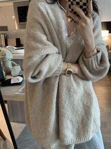 Knitted Cardigan For Women - Apricot - View 2