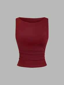 Sweetra Women's Crew Neck Pleated Casual Versatile Tank Top Set - Multicolor - View 5