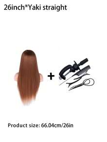 SHEIN 26 Inch Long Fiber Hair Mannequin Head, Hair Styling Training Practice Head With Free Desktop Bracket, Professional Hairdresser Practice Tool - Brown - View 4