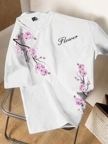 Manfinity Joysei Men's Letter & Tree Branch Print Round Neck Short Sleeve Casual T-Shirt - White - View 2
