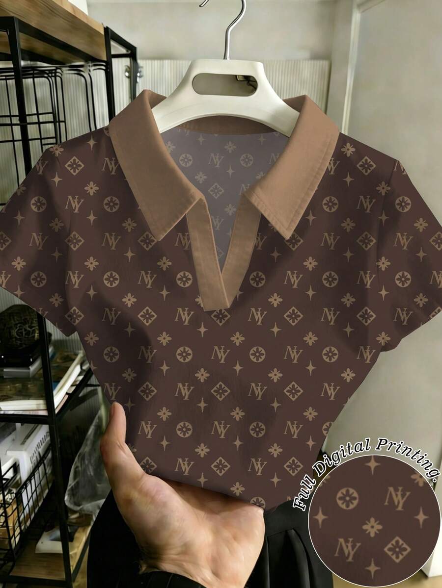 Rovax 女士上衣 / 印花时尚T恤 / 休闲百搭女士Polo领短袖上衣 / 时尚单品 / 送她的礼物 / 节日礼物 / 2026春夏女士Polo领短袖上衣 - 彩色 - 查看 1