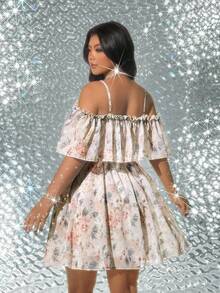 Viva Relle Plus Size Sexy Off-Shoulder Resort Dress - Apricot - View 5