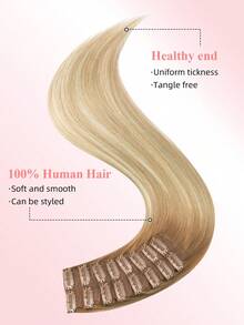 8Pcs 16 Clips Straight Clip In Human Hair Extensions T6-P8/613 Ombre Walnut Brown To Ash Brown And Bleach Blonde Real Remy Hair, 12-18 Inch Double Weft Invisible Design, Add Hair Volume & Enhance Hair Color, Natural Full Head Hairpieces For Women Use - ST6-P8/613 - View 3