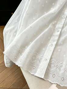 Franclia Áo kiểu nữ dáng rộng, màu trơn, thêu họa tiết, chất liệu cotton, đa năng, thích hợp mặc hàng ngày. - trắng - Xem 5