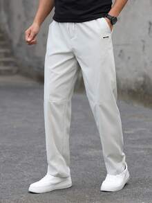 HUEFORM Men's Beige Drawstring Waist Pockets Loose Casual Pants - Beige - View 3