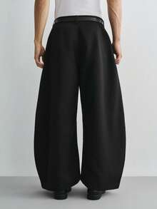 Sonviro Pantalones anchos de pierna ancha de unicolor y holgados para hombres. Pantalones de pierna ancha versátiles y curvos. Diseño de desconstrucción al estilo japonés de Yamamoto, se pueden usar a diario, adecuados para hombres, pantalones negros, pantalones oversize, pantalones holgados, pantalones japoneses, pantalones acampanados para hombres, otoño - Negro - Ver 2