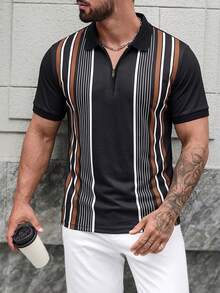 Calvornis 男士印花翻領正式 Polo 衫，適合辦公室、外出、社交場合及典禮 - 黑色 - 查看 3