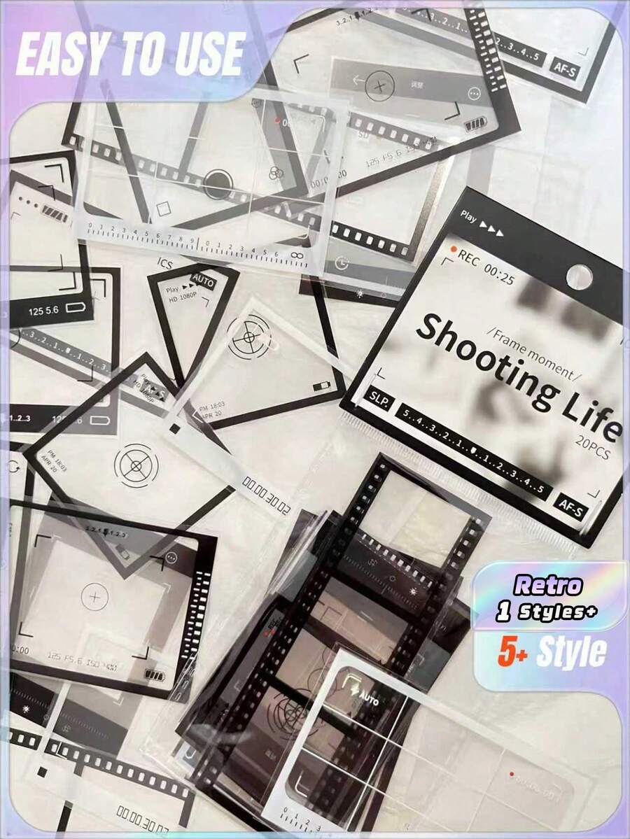 [Shooting Life Series] 1 gói/20 miếng Khung ảnh phim đen trắng DIY dán Ngày lễ tình nhân, Đám cưới ngày lễ tình nhân, Sinh nhật - Đen và trắng - Xem 1