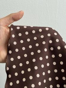 Maweii Plus Size Women Polka Dot Print Patchwork Ruffle Hem Elegant A-Line Skirt Gym Brown Autumn - Multicolor - View 7