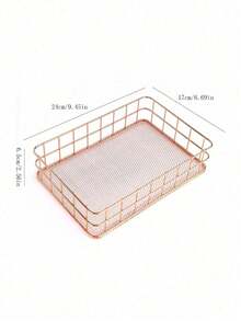 1PC Large Capacity Wrought Iron Metal Mesh Design Easy Viewing Modern Nordic Style Storage Basket Organizer For Office Supplies Cosmetics Vanity Desktop Shelving Home Decor Sturdy Space Saving Black White Gold - Gold - View 13
