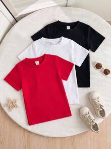 SHEIN Chico joven 3 piezas Camiseta unicolor de cuello redondo - Multicolor - Ver 1