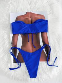 Swim SXY Đồ bơi bikini nữ màu trơn không dây gợi cảm, không gọng, cho kỳ nghỉ bãi biển, kỳ nghỉ xuân - Xanh đậm - Xem 2