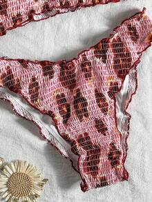 Swim Mod Plaid Fabric Spaghetti Strap Floral Bow Decor Tankini Swimwear Set Pool Party Beach Pink Summer Cute - Multicolor - View 9