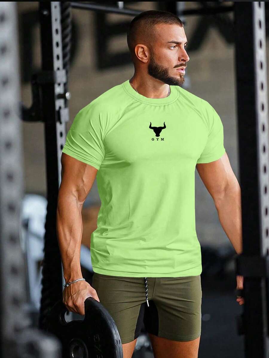 GymBeat 男士舒適短袖運動壓縮T恤健身上衣籃球球衣「我愛我的男朋友」圖案,健身房、度假適用 - 薄荷綠 - 查看 1