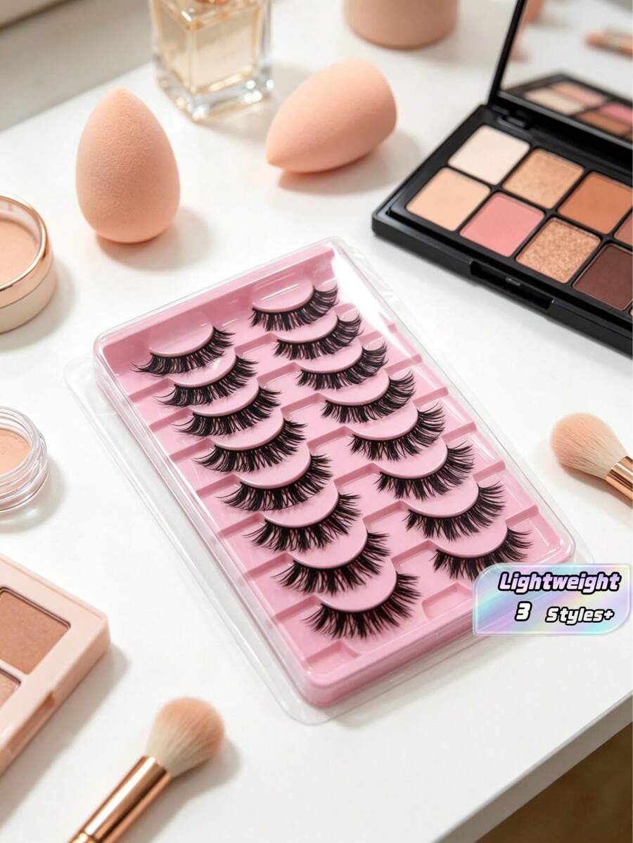 10 Pairs D Curl Eyelashes, Natural Look, Fluffy Volume, Wispy, Reusable, Soft, Lightweight Lashes, Easy To Apply Fake Eyelashes For Dramatic Eye Lash Makeup Strip Lashes,Lashes,Eyelashes,Fake Lashes - various - View 1