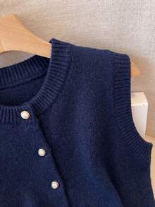 Franclia Áo khoác cardigan len nữ thanh lịch, tối giản, phong cách Pháp, đa năng, sang trọng. - Màu xanh hải quân - Xem 4