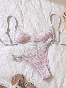 Elavelle 女士提花面料吊带比基尼套装，春夏款 - 彩色 - 查看 2